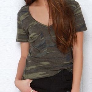 Tillys Green Camouflage V-Neck Tee